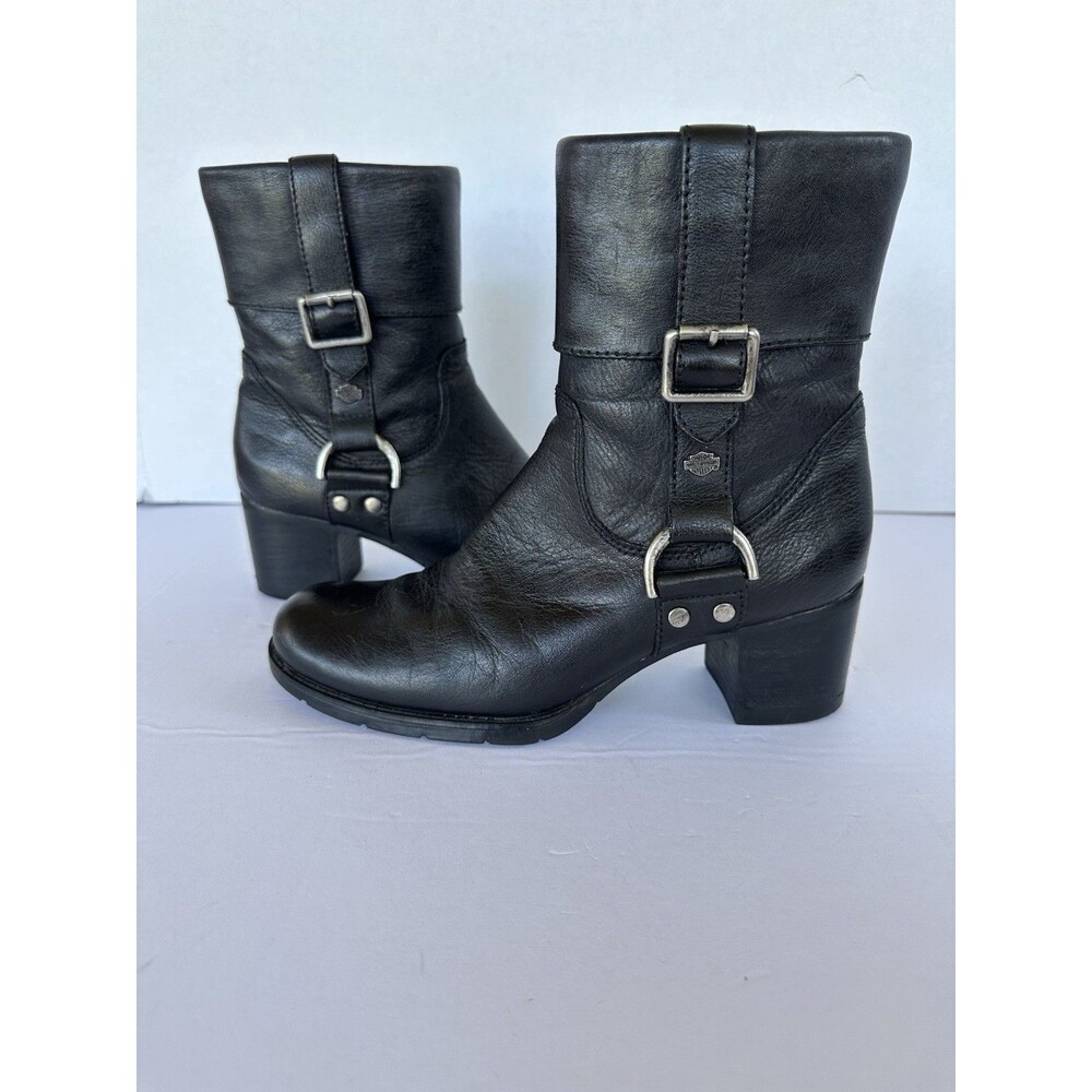 Harley-Davidson Sadie Black Leather Harness Strap Buckle Moto Heeled Size 5.5